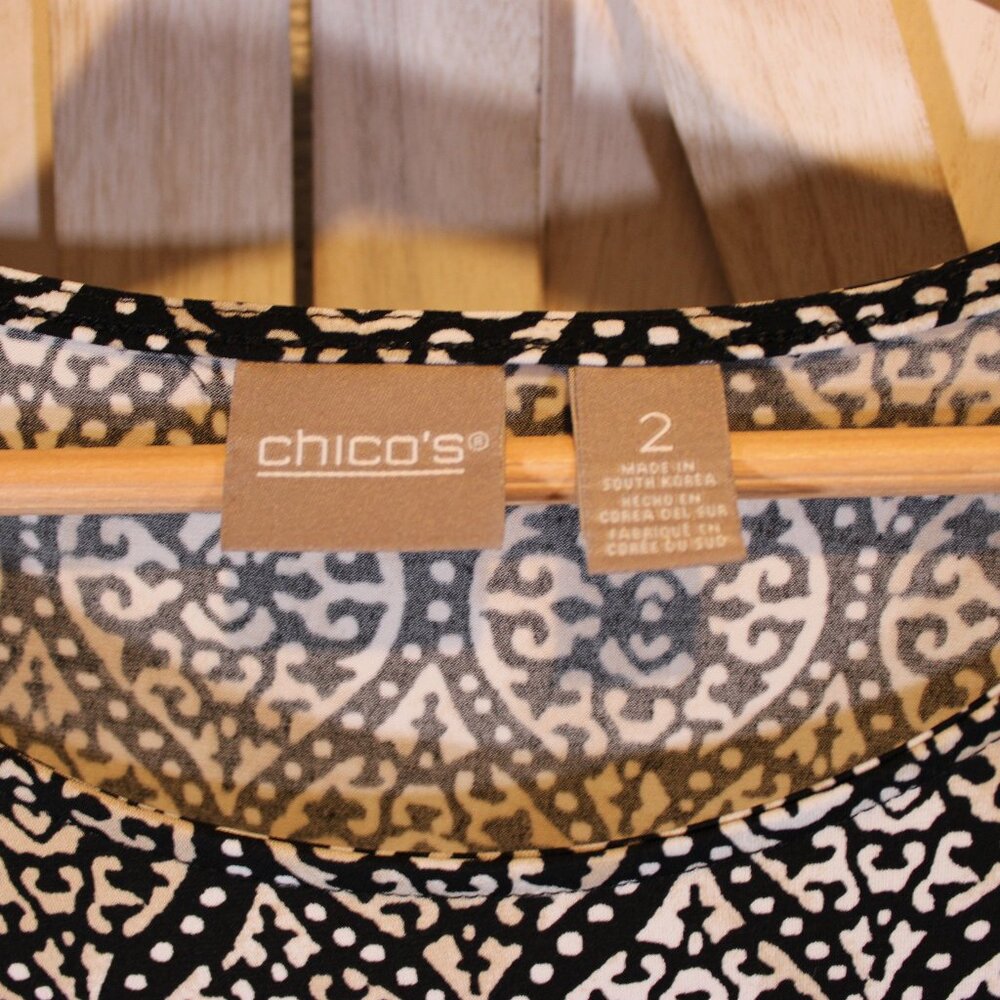 Chico’s Black Geometric Blouse workwear Size 2 - Picture 3 of 7